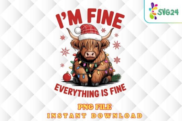Download I'm Fine Highland Cow Xmas PNG - Premium Bundle