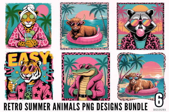 Download Animals Retro Summer PNG Designs Bundle - Animal Collection