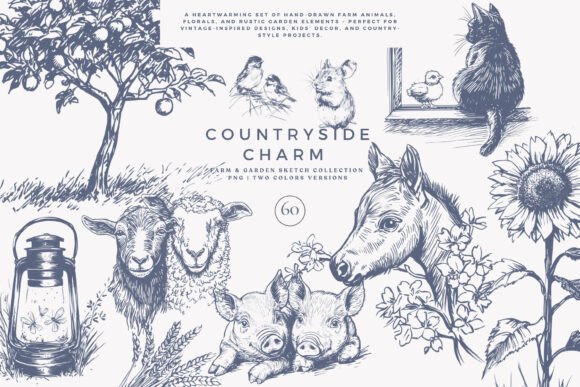 Download Vintage Clipart Farm Animals Set - Animal Collection